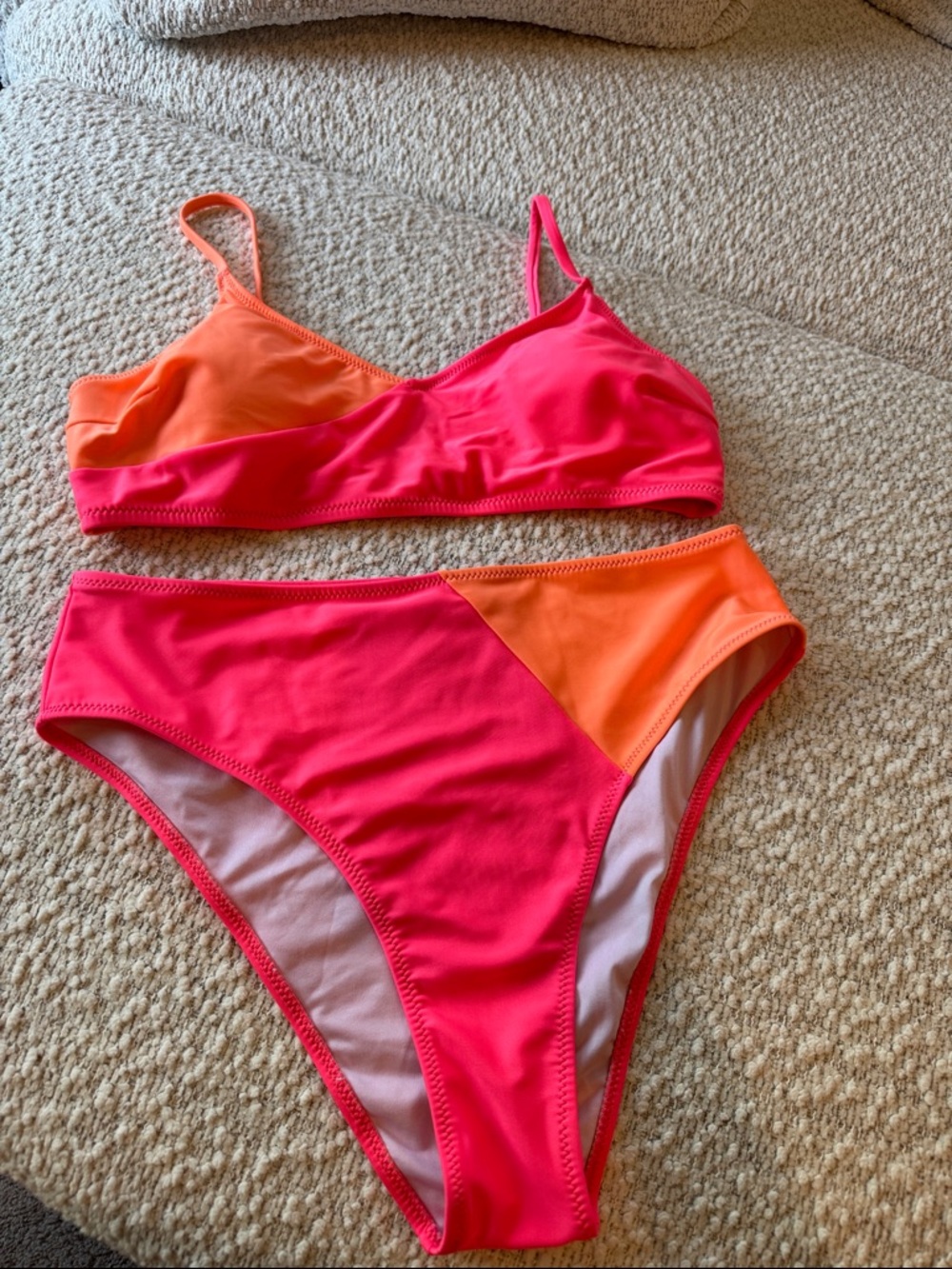 Pink and Orange Colorblock Two-Piece Bikini